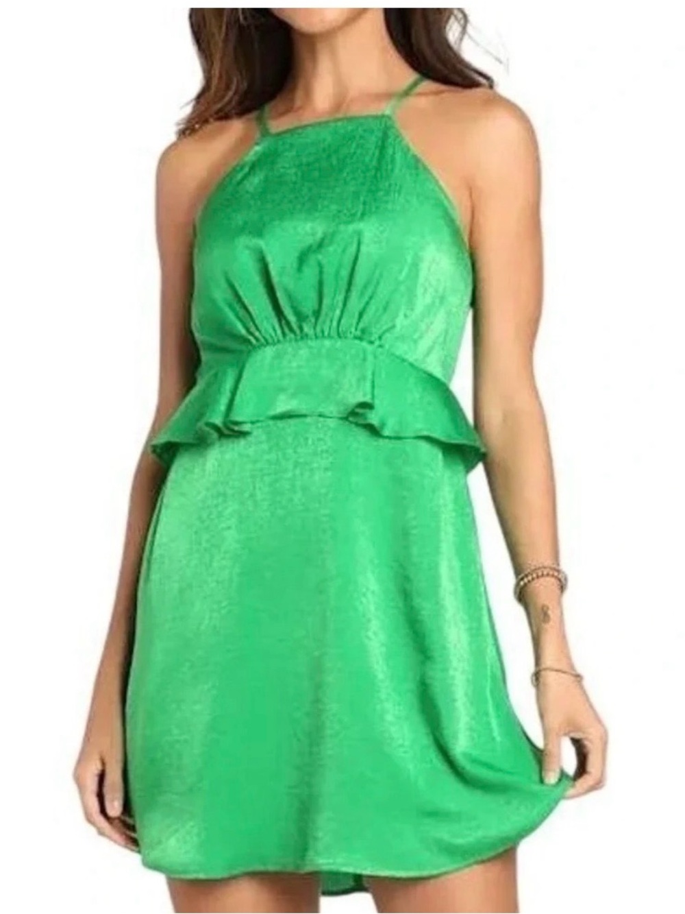 Lulu's Women's Halter Peplum Mini Dress Party Evergreen